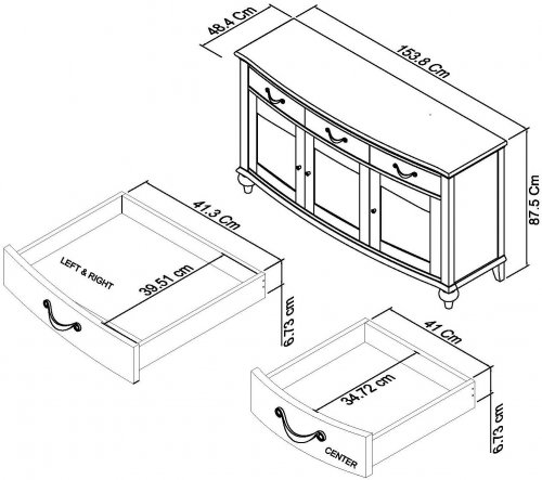 Monaco 155cm 3 Door 3 Drawer Sideboard