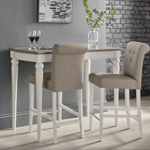 Pair Of Grey Bonded Upholstered Barstools